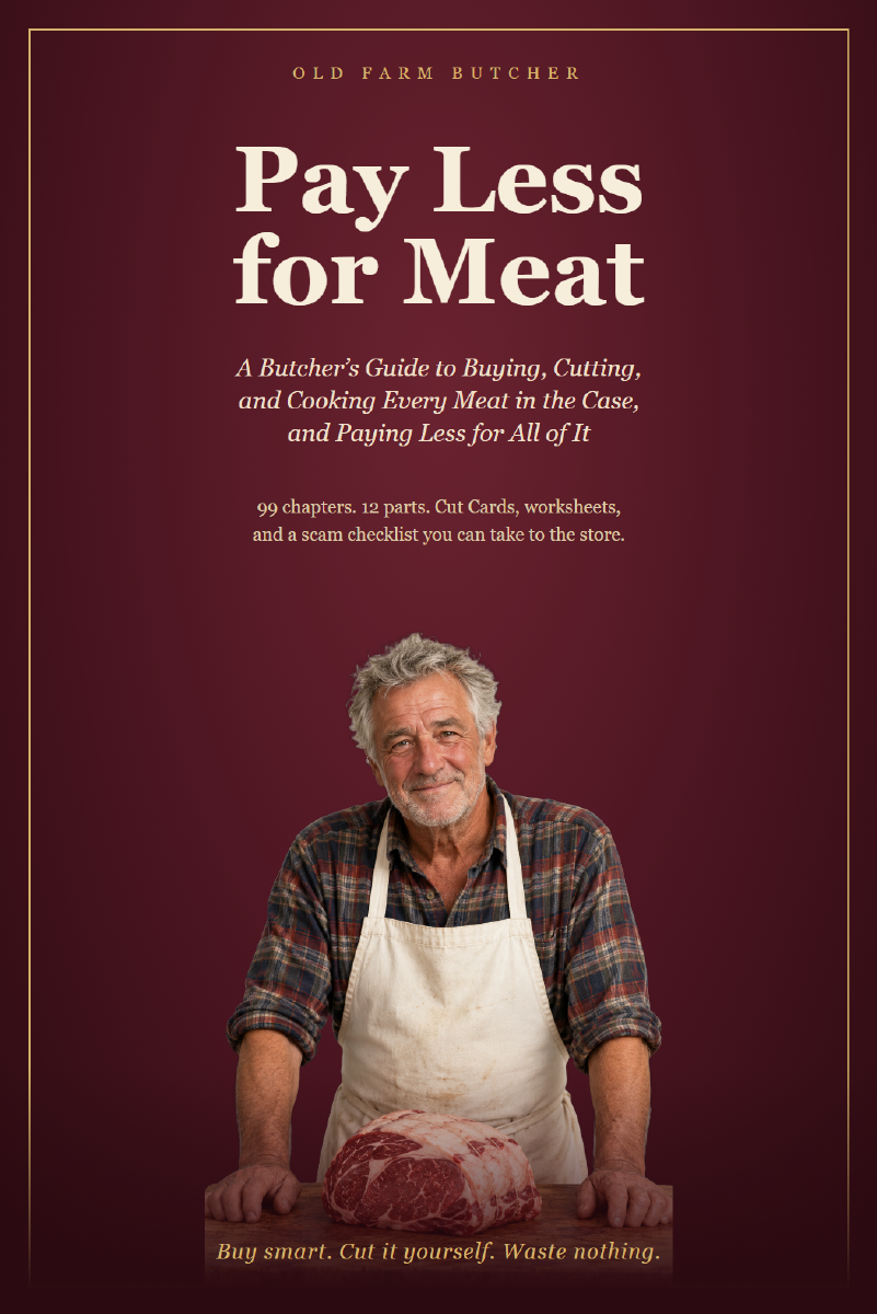 Pay Less for Meat ebook cover by Old Farm Butcher
