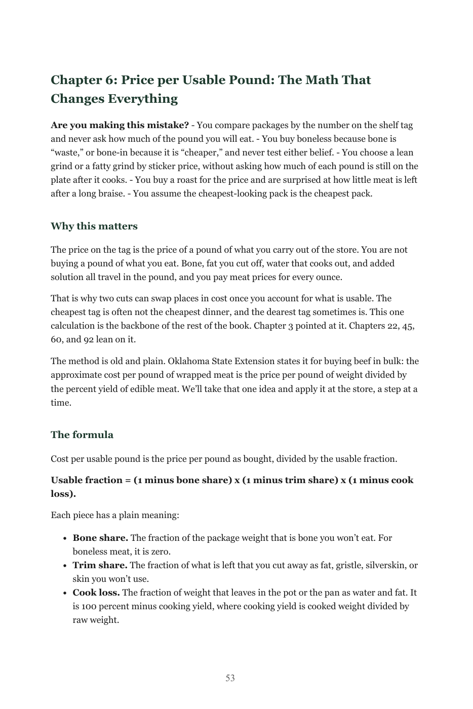 Preview of page 53, the price per usable pound explanation